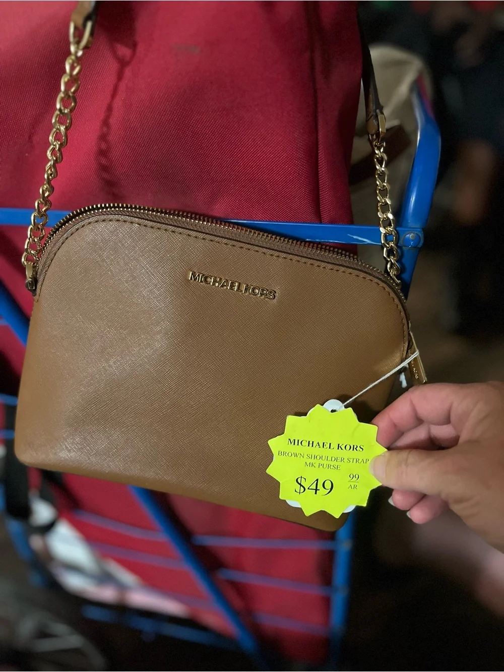 Michael Kors Tan Saffiano Leather Crossbody with Gold Chain